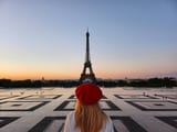 The Eiffel Tower from an empty Trocadero at sunrise